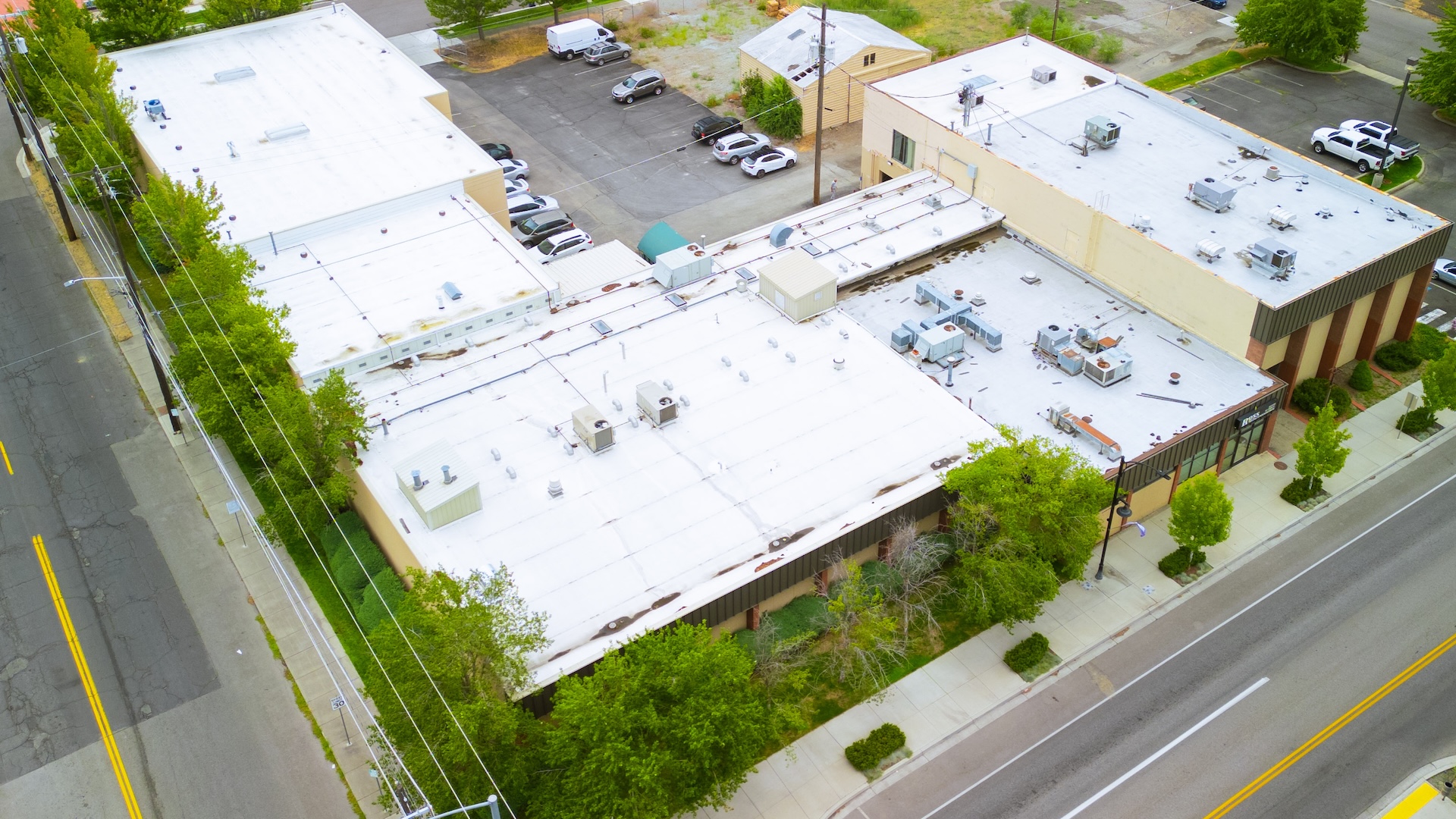 Spokane Commercial Printing Buildings With Flat Roofs Of Varying Sizes, Ages, Materials
